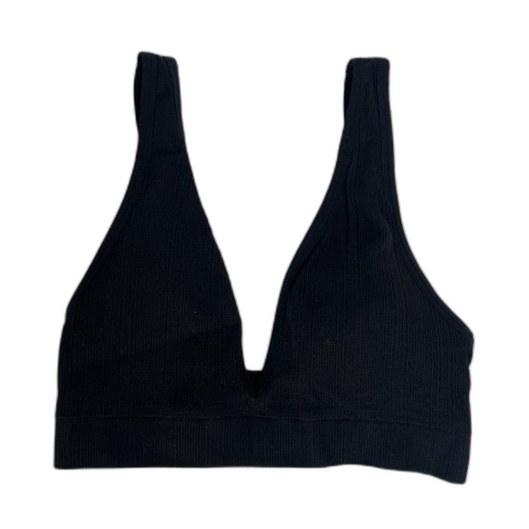 Victoria's Secret PINK Deep V Ribbed Black Bralette Lightly Padded Size MD - Picture 1 of 8